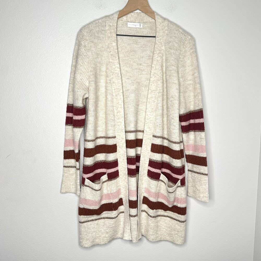 Retrology Open Cardigan M Long Colorful Gold Tan Pink Cozy Fall Knit Boho City